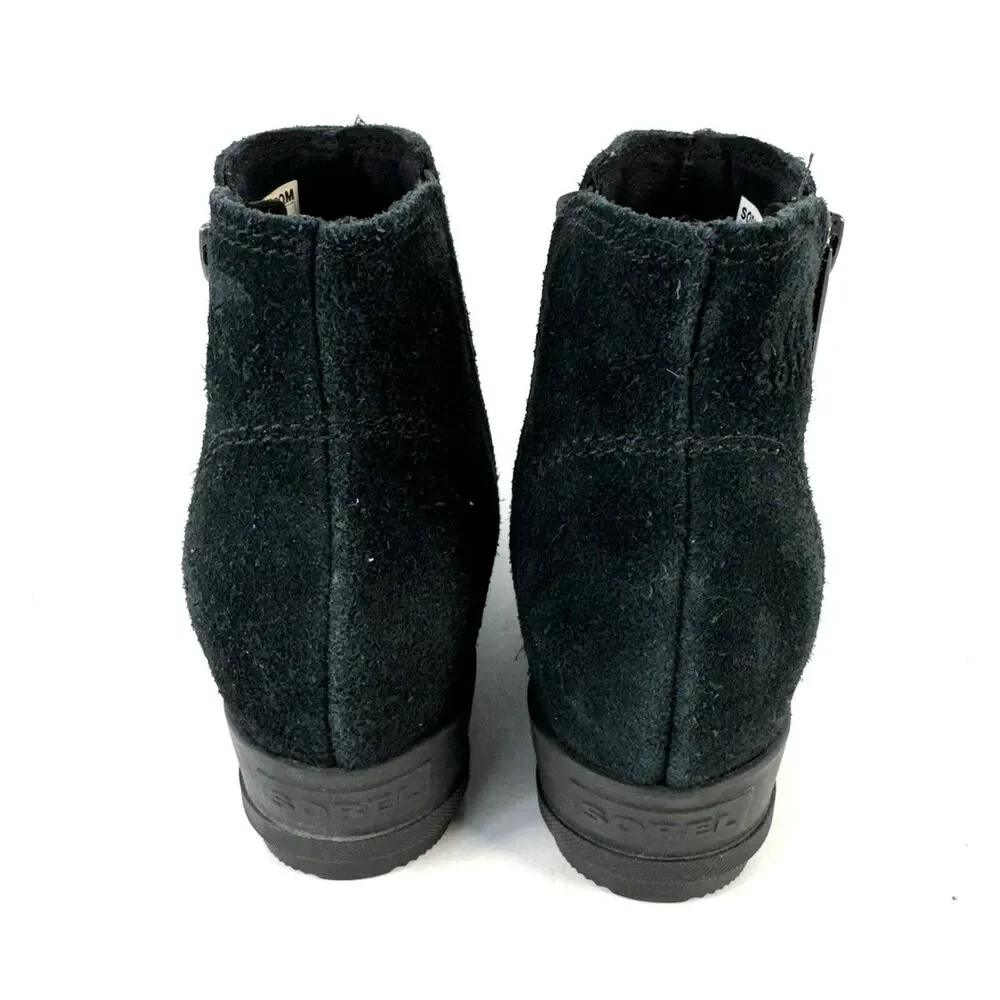 Sorel Womens Black Suede Evie Zip Wedge Boots Bootie Size 5 US LL4726-010